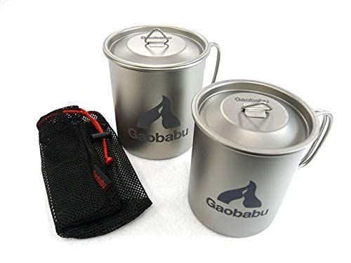 Gaobabuチタンマグカップ 300ml＆400mlのセット フタ メッシュ袋付