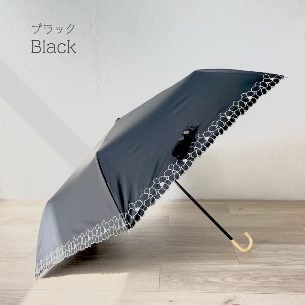 薔薇柄 折り畳み傘 ブラック 日傘 晴雨兼用　UVカット