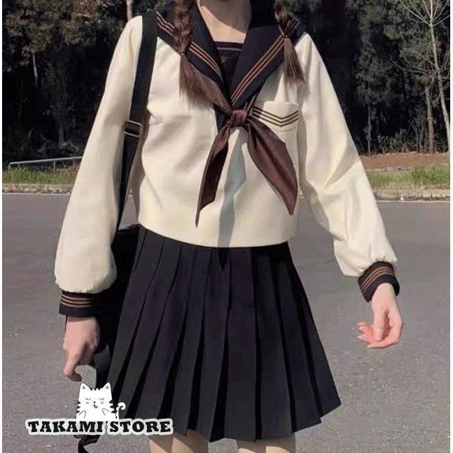 セーラー服 長袖 等しい ブラウン 上下セット 制服 学生服 JK制服 高校 かわいい シンプル 清楚 衣装 学園祭 レディース 女子制服 リボン  大きいサイズ ハロウィン コスプレ コス 2点セット 茶色 女子学生 入学式 卒業式 中学生 高校生 文化祭