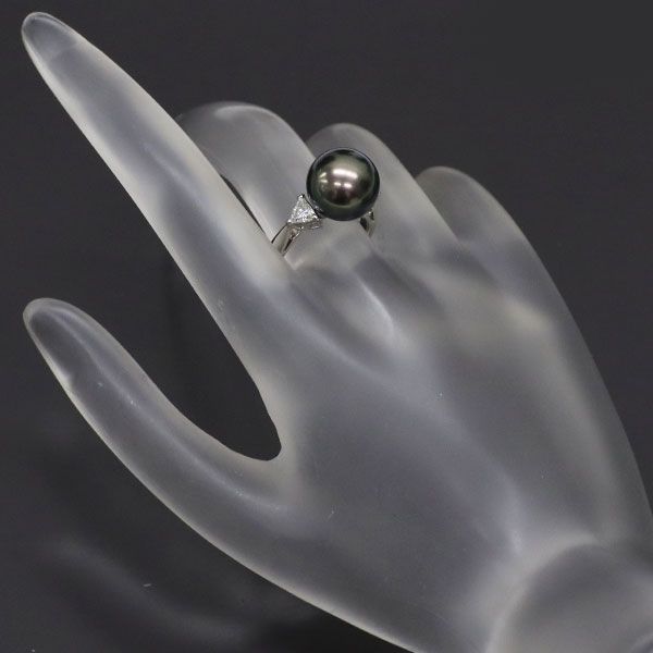 ミキモト Pt950 黒蝶 真珠 ダイヤモンド リング 径約11.3mm D0.42ct  