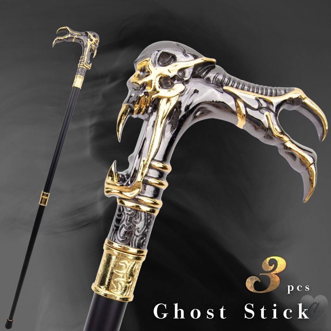 杖 ゴースト スカルヘッド ブラック ゴールド ステッキ スカルステッキ 髑髏 ドクロ 骸骨 Skull スケルトン スチームパンク つえ おしゃれ ゴシック パンク ファンタジー 中世 紳士 ジェントルマン コスチューム ヨーロッパ 男女兼用