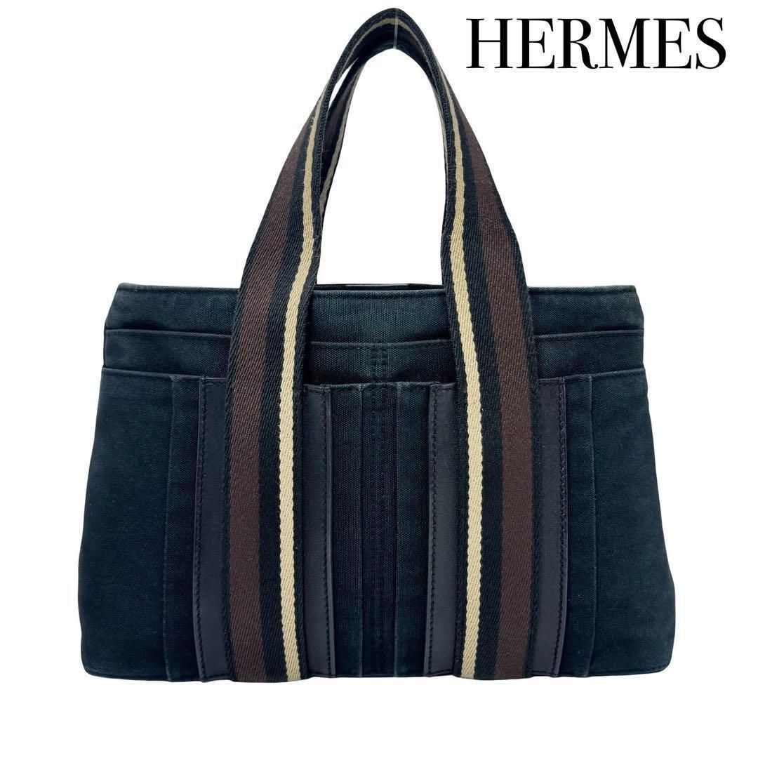 HERMES エルメス トロカホリゾンタルPM ハンドバッグ トートバッグ キャンバス レザー メンズ ブラック レディース