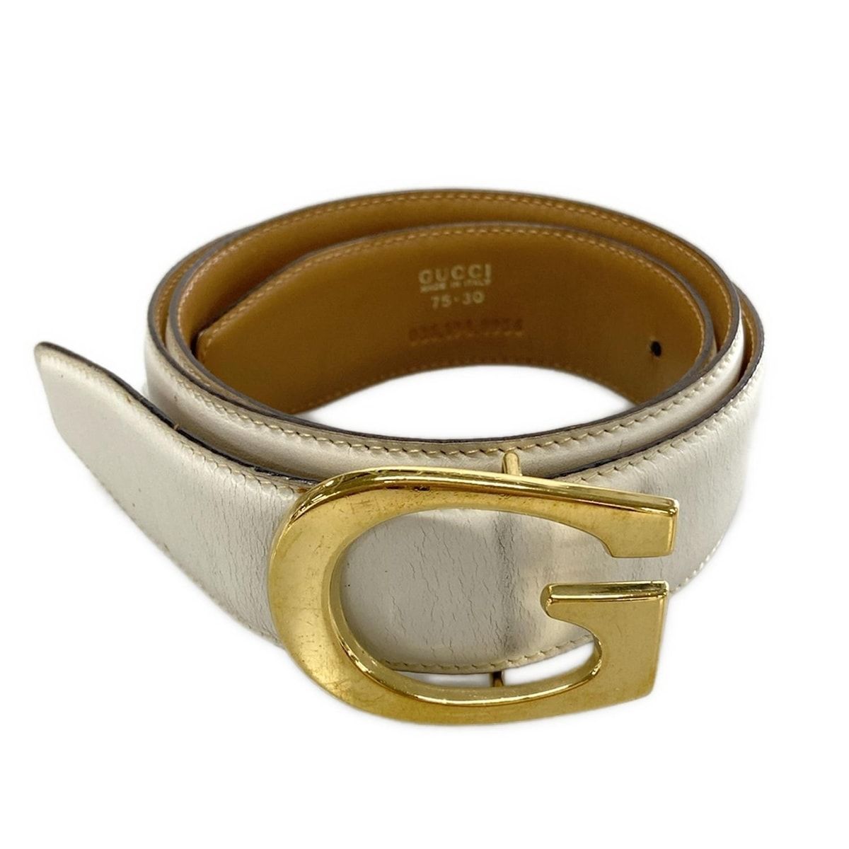 送料無料 百貨店 GUCCI(グッチ) ベルト レザー アイボリー×ゴールド - 75・30 小物