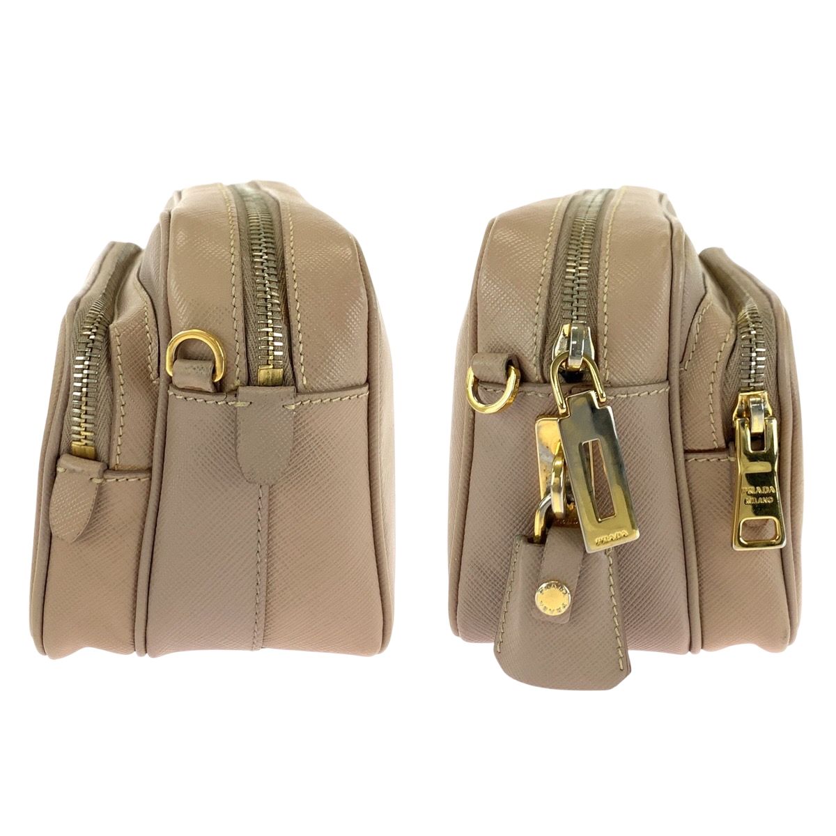 美品 PRADA プラダ サフィアーノ 三角ロゴプレート ピンクベージュ  