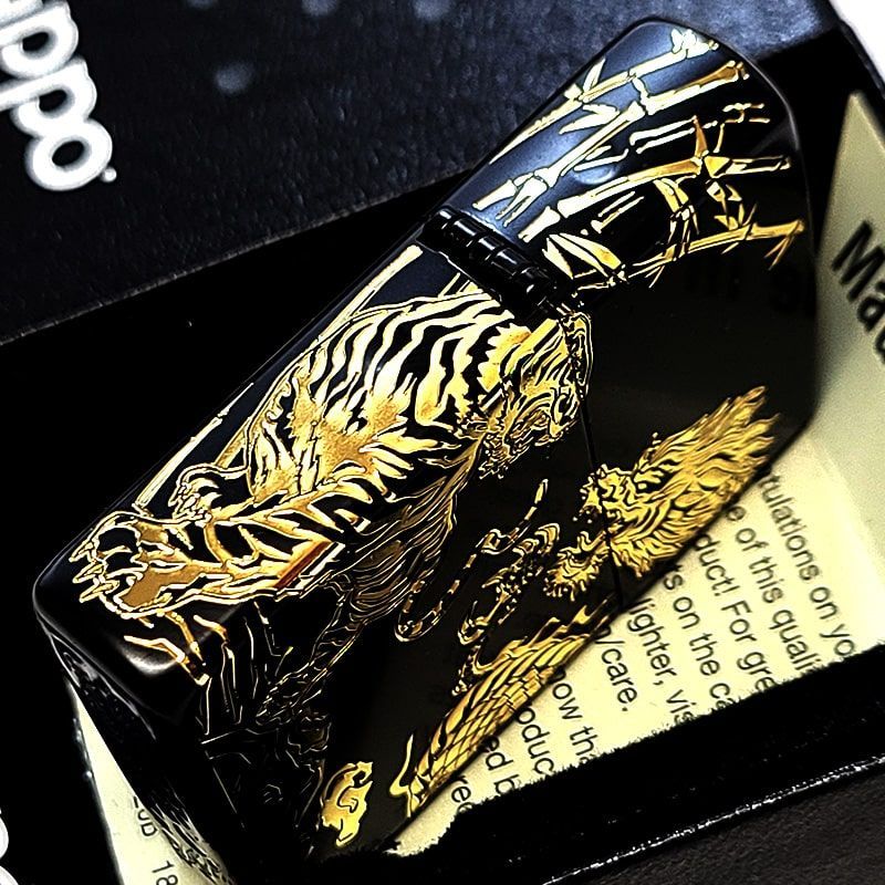 ZIPPO 龍虎 和柄 かっこいい ジッポ ライター ブラックニッケル 