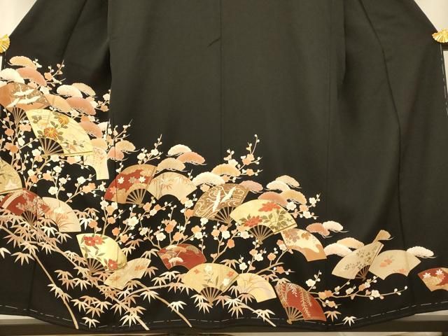 黒地 鷲と花模様 着物 絹製 黒地 鷲と花模様 着物 絹製
