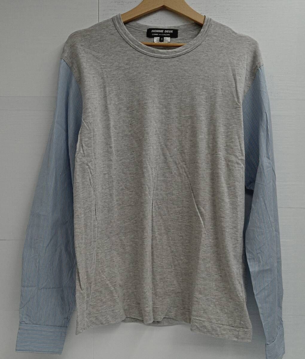 COMME des GARCONS HOMME DEUX コムデギャルソンオムドゥ スリーブ切替カットソー グレー ブルー DL-T003 Mサイズ デザイナーズ 2025AW