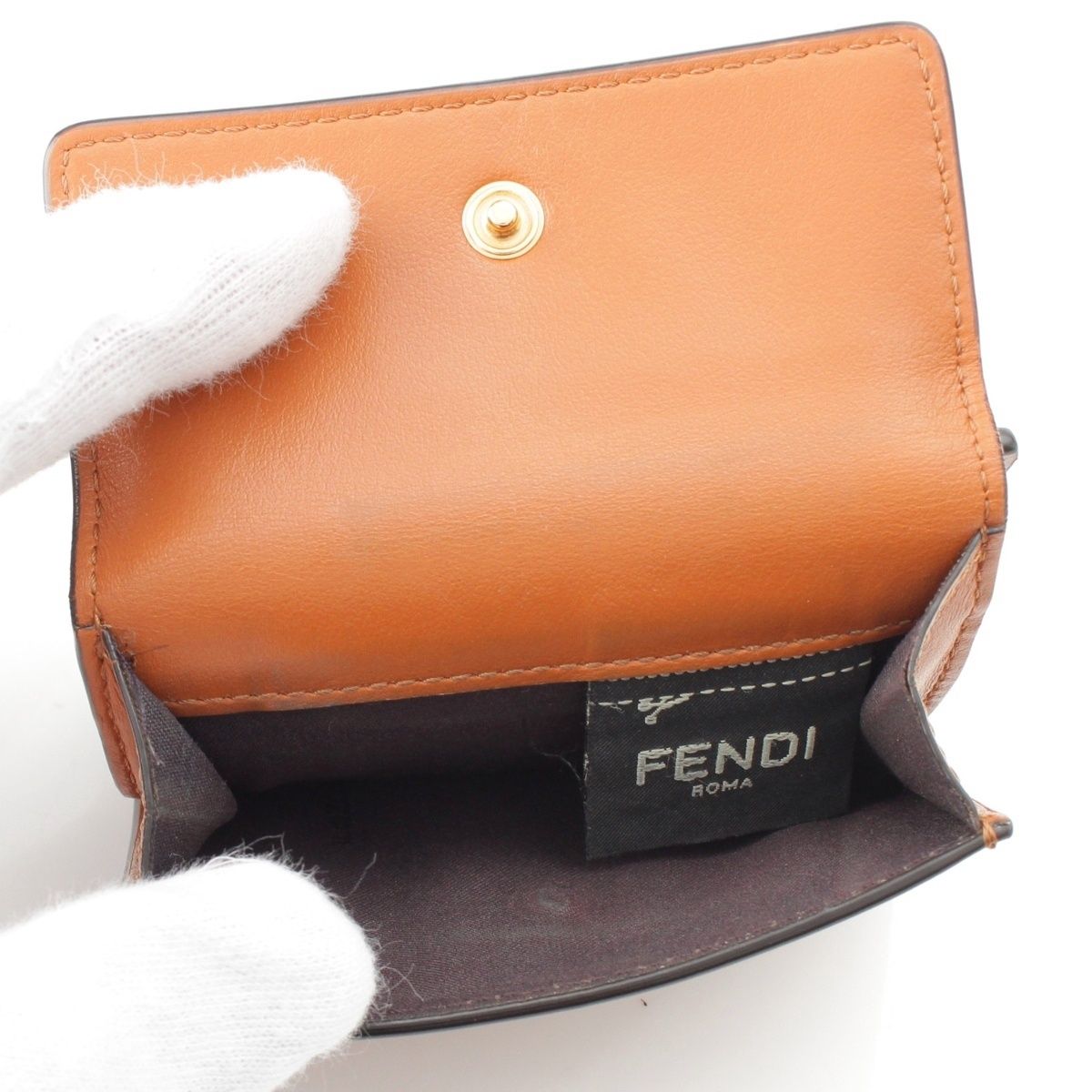 FENDI フェンディ　エフイズ レザー　コンパクトウォレット　三つ折り財布 美品】FENDI フェンディ エフ イズ 三つ折り コンパクト