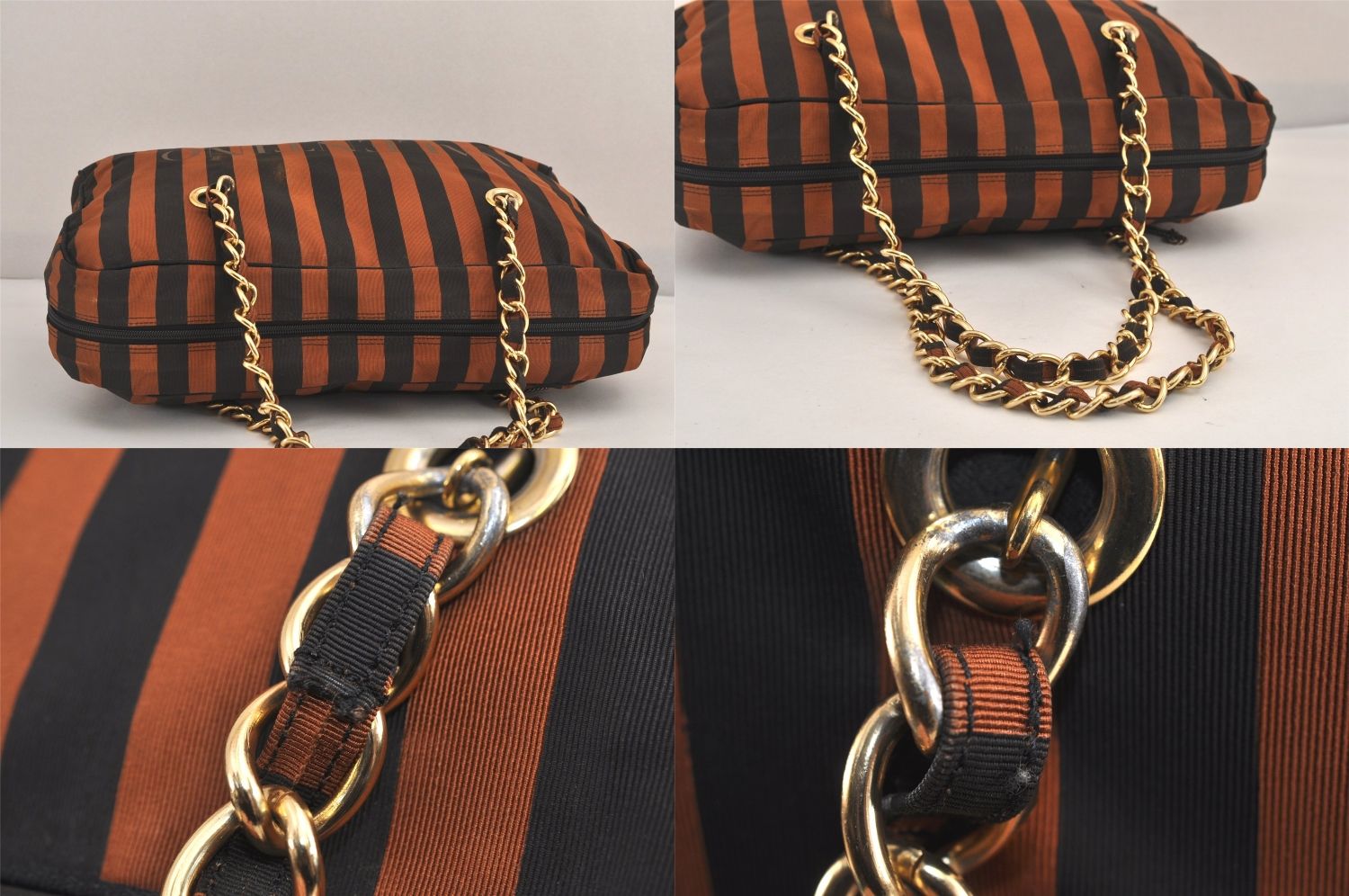 VALENTINO ヴァレンティノ ストライプ チェーン ショルダーボストン 