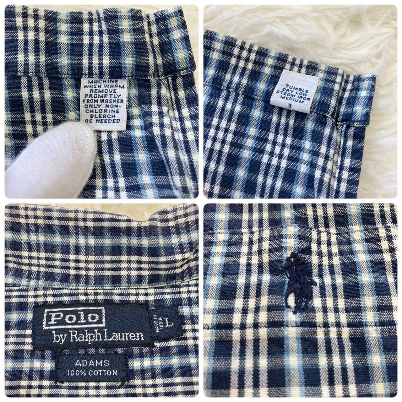 ポロバイラルフローレン ADAMS 開襟シャツ ブルーチェック サイズL ポロバイラルフローレン ADAMS 開襟シャツ チェック 青 XLサイズ