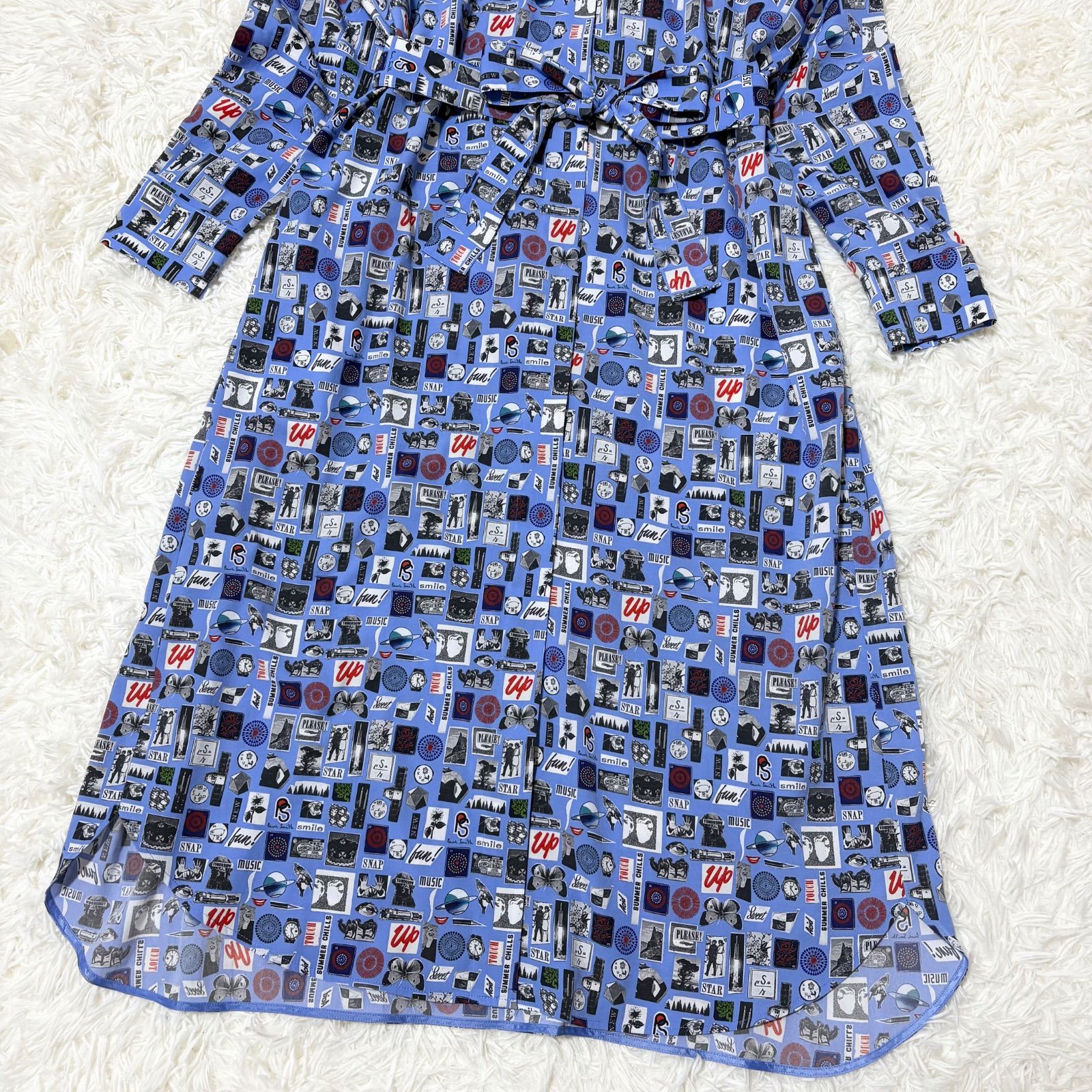 極美品】ポールスミス ロングシャツワンピース フォトプリント ブルー