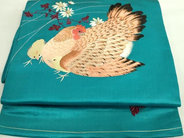 平和屋着物 上 アンティーク 大正ロマン つけ帯 総手刺繍 鶏 ニワトリ ヒヨコ DZAA8564kh5