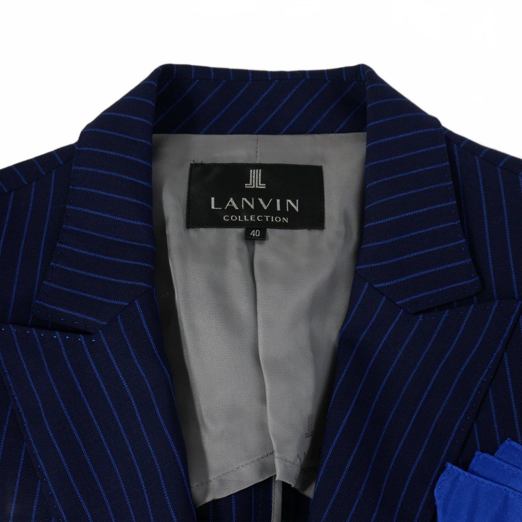 ランバン LANVIN スカートスーツ セットアップ ジャケット ポケットチーフ付き ストライプ 紺 ネイビー その他 トップス
