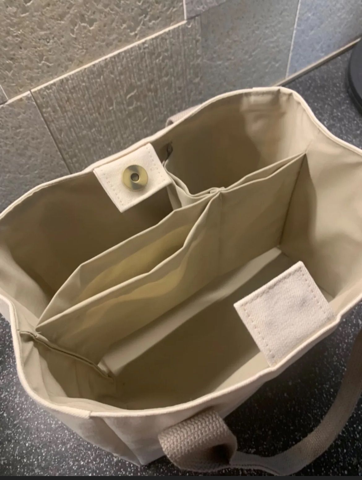純白3つ仕切りトートバッグ　ハンドメイド　倉敷帆布　仕切り　unicoco 純白（ましろ）様専用 3つ仕切りトートバッグ ハンドメイド 倉敷