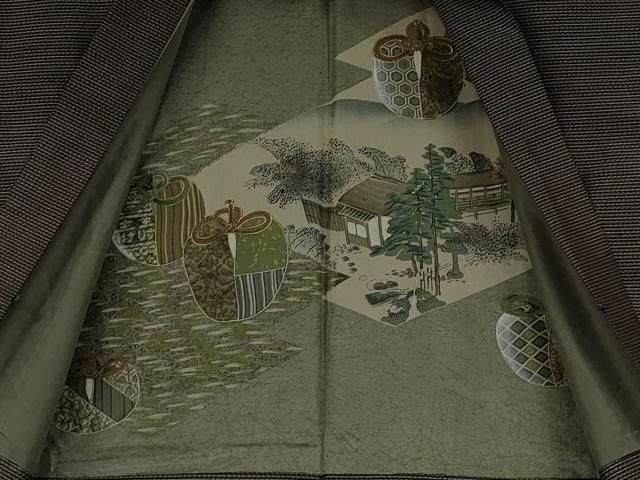 平和屋着物○男性 本場大島紬 アンサンブル 格子柄 正絹 逸品