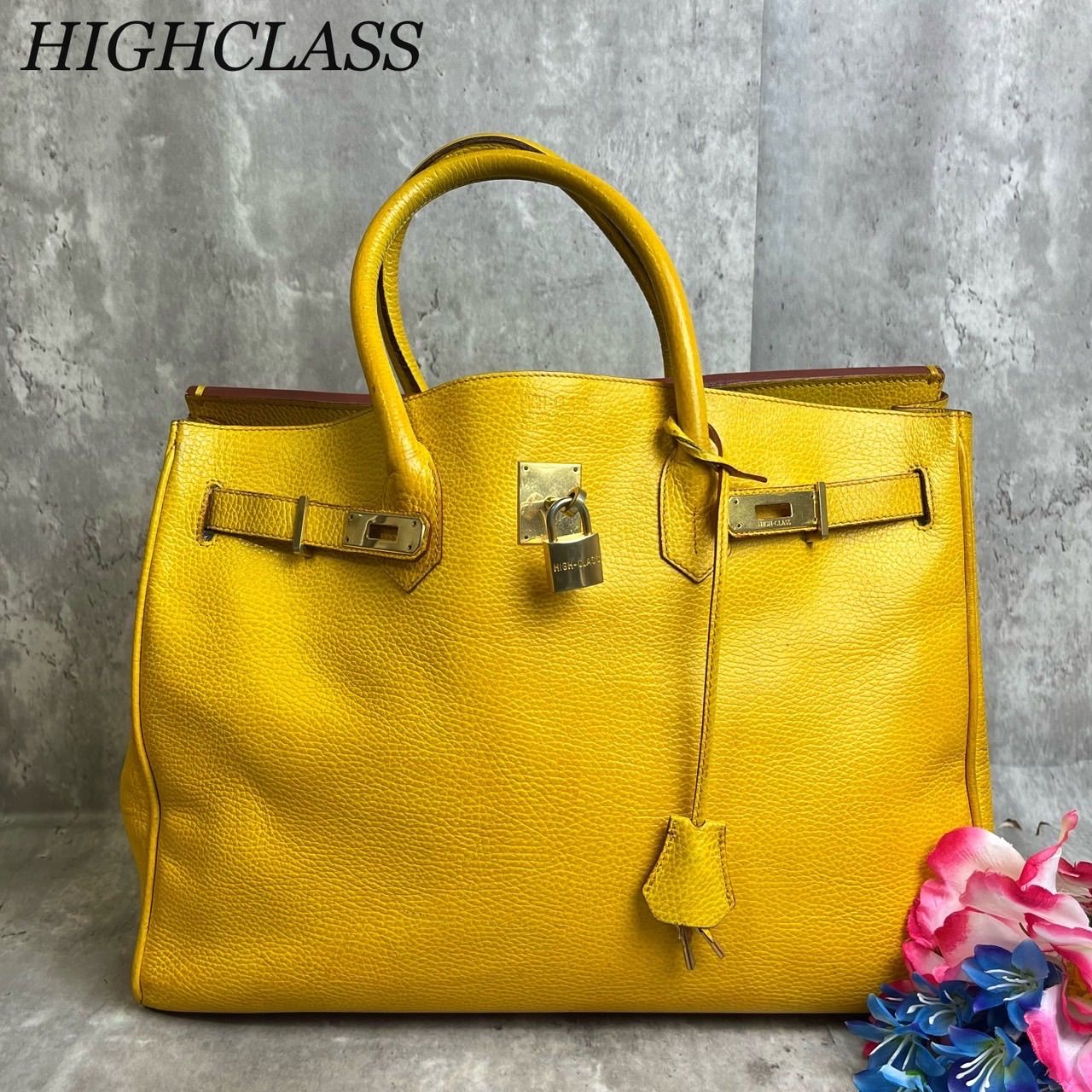 ✨良品✨HIGH CLASS ハンドバッグ トートバッグ ゴールド金具 ロゴ刻印 