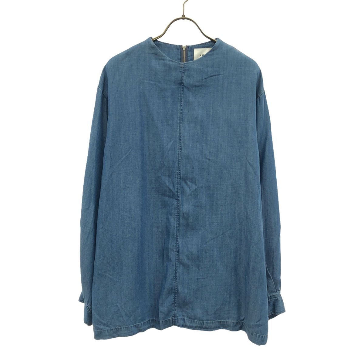 AMERI UNDRESSED アメリ 長袖 ノーカラー プルオーバー シャツ M ブルー バックジップ レディース 古着 中古 AMERI UNDRESSED アメリ 長袖 ノーカラー プルオーバー シャツ M
