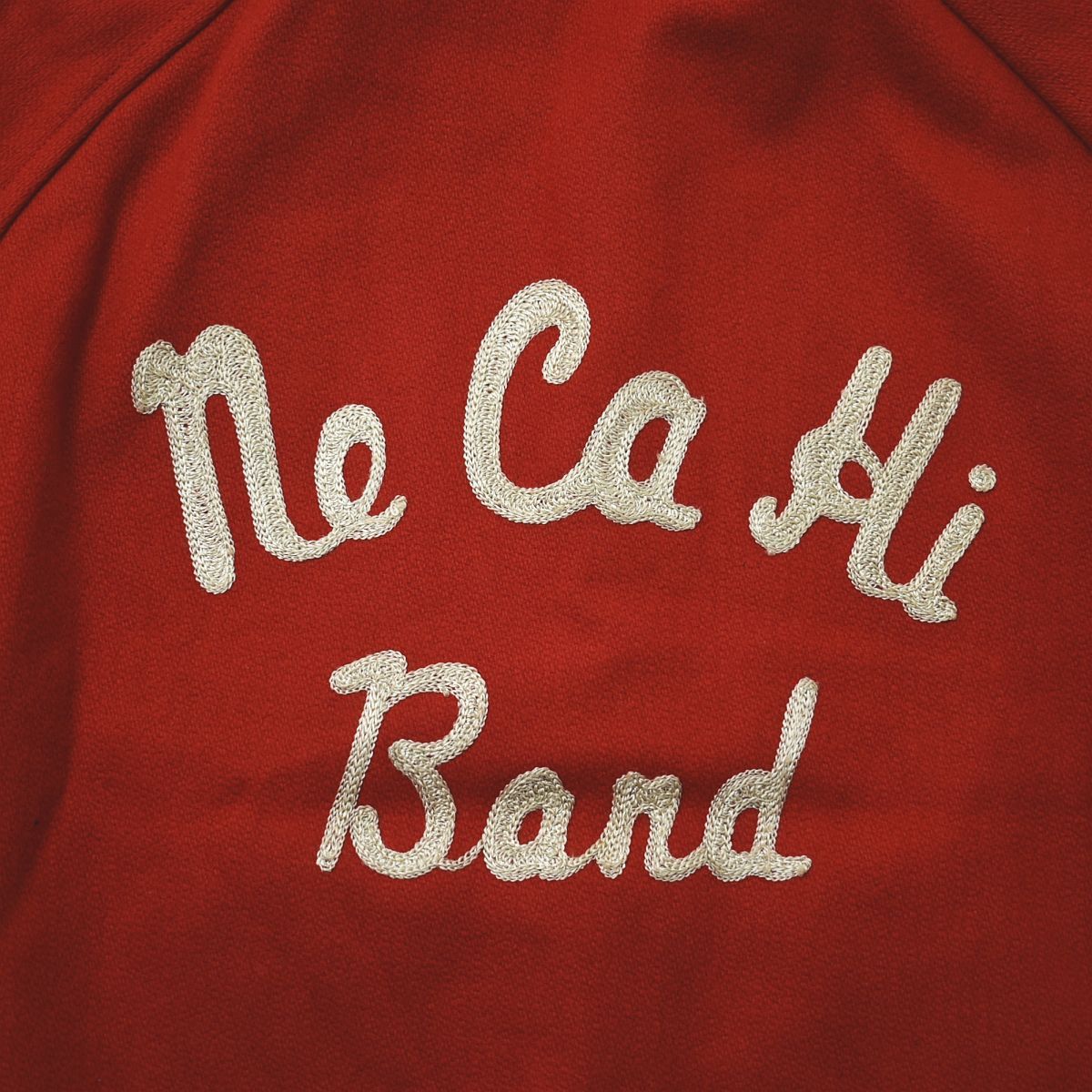 90s ヴィンテージ バータック bartack ウール スタジアム ジャケット スタジャン ラグラン 牛革 レザー 切替 裏地 中綿 キルティング バンド ワッペン ロゴ 紐刺繍 M レッド メンズ KANDAIZUMI_COM