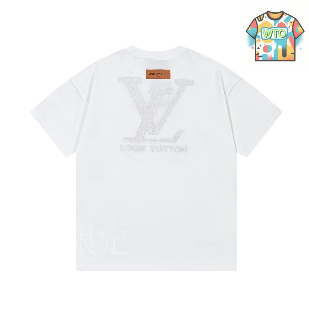 【レースの刺繍ロゴが素敵♡】ルイヴィトン ロゴTシャツ 今日特価】ルイ・ヴィトン V シリーズ 刺繍 カップル T シャツ-2
