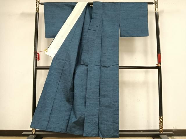 単衣 紬 華文様 正絹 k491 平和屋着物▽上質な紬 単衣 風景渡り橋草木文 正絹 逸品