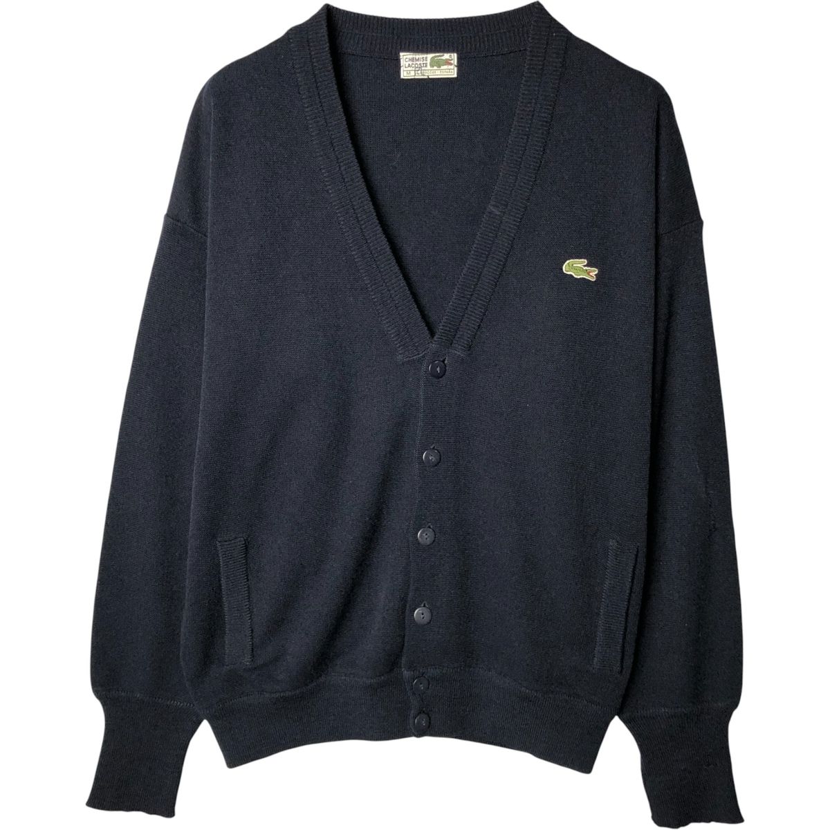 古着 80年代 ラコステ LACOSTE CHEMISE フレンチラコステ アクリルニットカーディガン スペイン製 メンズM相当 ヴィンテージ|eaa584625