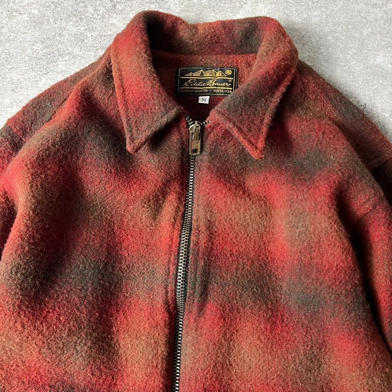 80s USA製 黒タグ Eddie Bauer オンブレ チェック ウール ジャケット