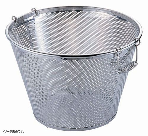 UK 18-8パンチング揚げザル 深型 48cm 穴径:φ5.0 UK18-8パンチング平底深型揚げざる ヨコ補強付48cm(穴Φ2.2mmステンレス