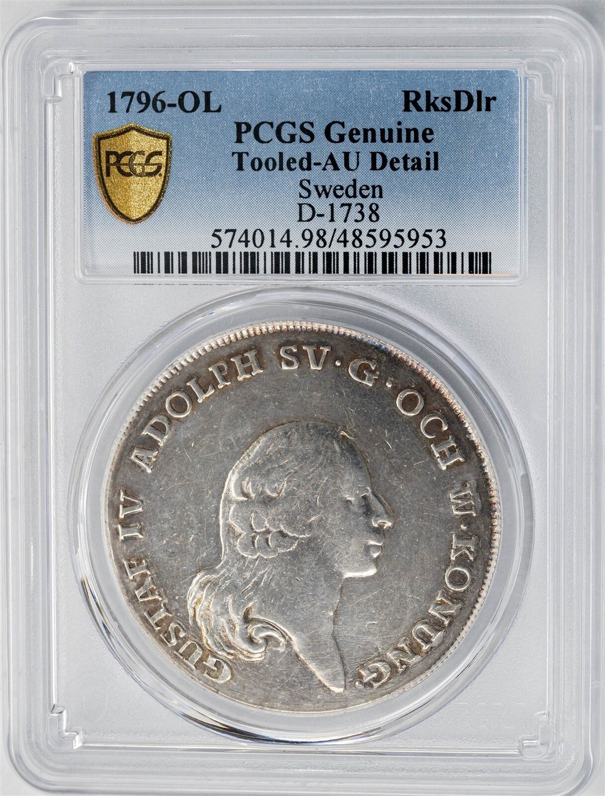 1796-OL Sweden Riksdaler D-1738 AU Detail PCGS Secure 949017-6