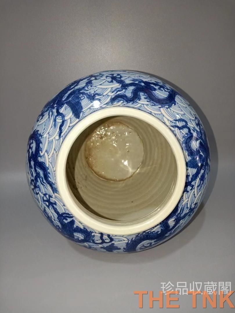 中国古美術 旧蔵 青花海水龍紋缶 置物 賞物観賞瓶 文房具