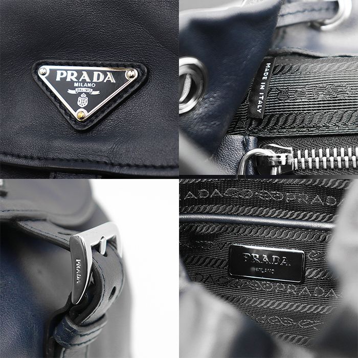 PRADA ブラック シルバー金具 ソフトカーフ オールレザー リュック PRADA - 美品 プラダ オールレザー リュックの通販 by
