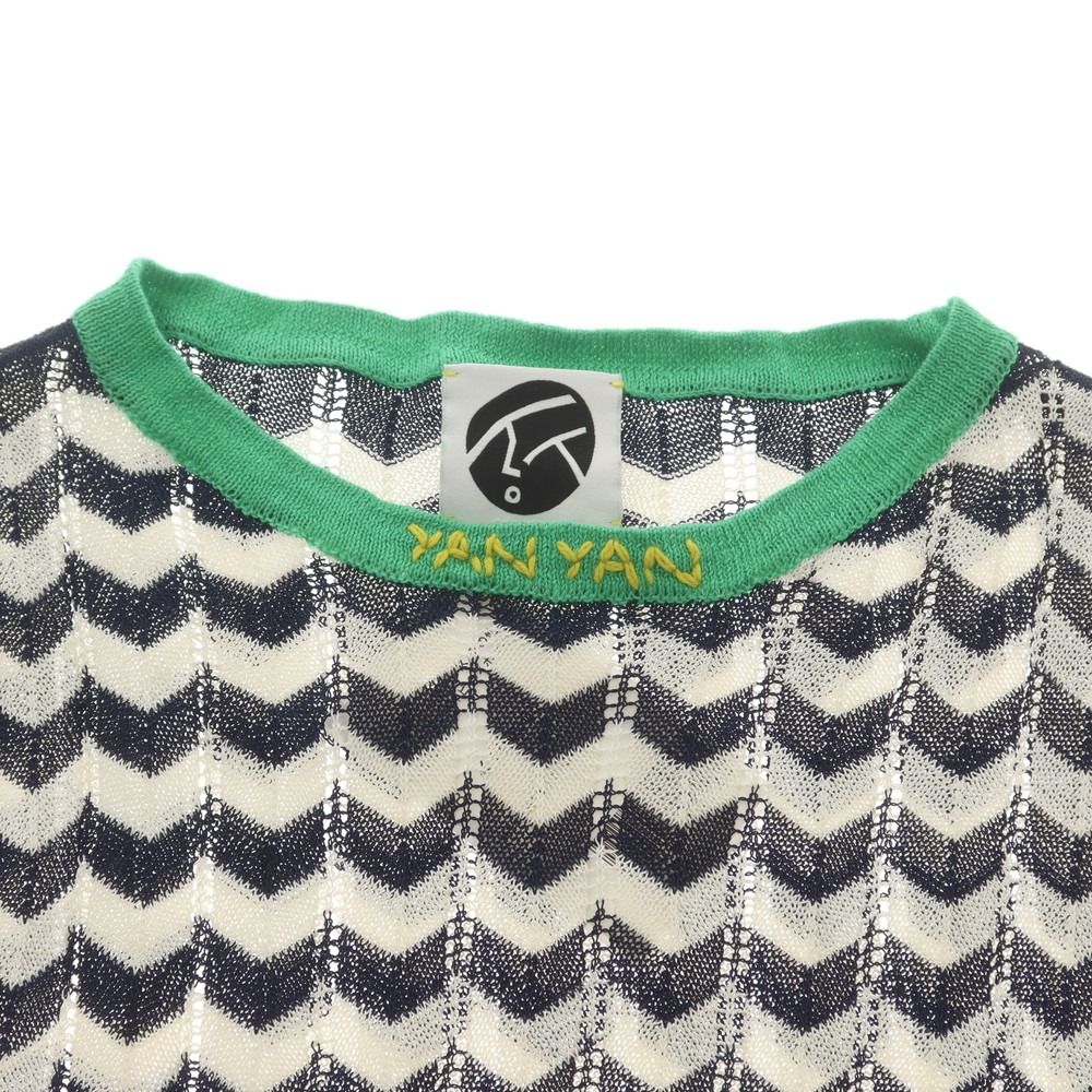  ヤンヤン YANYAN コットンナイロン クルーネック ニットベスト ホワイトxネイビー サイズS レディース ニットベスト ベスト ジレ ビスチェ