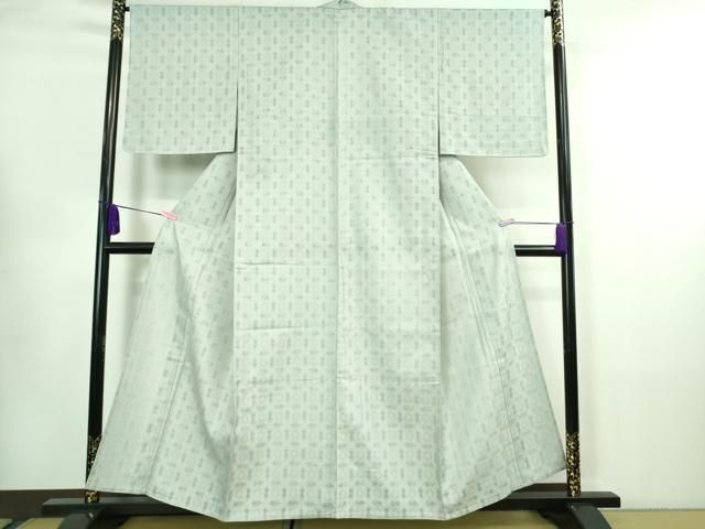 【極美品】夏物 花街ご用達「京呉服みのや」「変わり紗」薄藍色 紋織 小紋 袷】青緑色 辻が花地紋 色無地 縫い一つ紋 | 大山キモノ・ちぇら