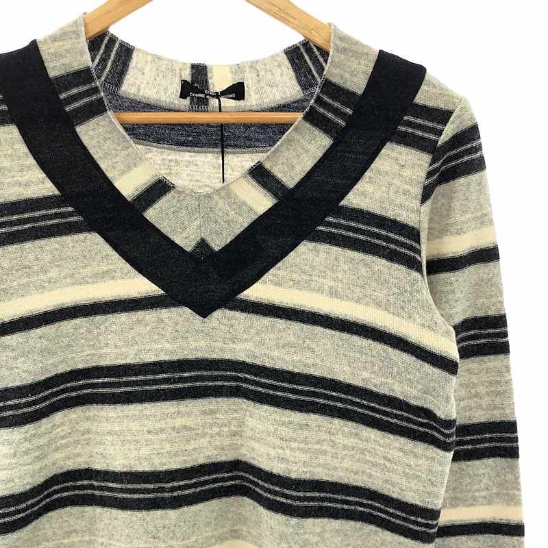 tricot COMME des GARCONS / トリココムデギャルソン | AD1998 | ウール Vネックボーダーニット | グレー/アイボリー/ブラック | レディース tricot COMME des GARCONS / トリココムデギャルソン | AD1998