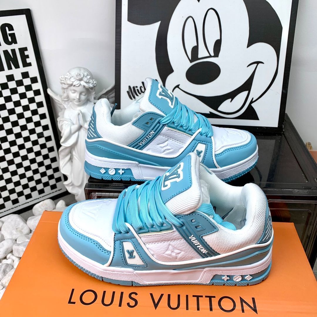 LOUIS VUITTON Trainer レザーカジュアルロートップファッションスニーカー青と白