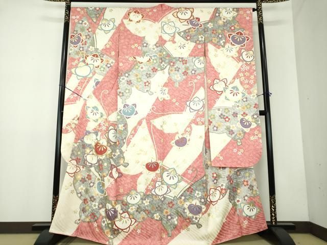 平和屋着物●豪華振袖 駒刺繍 吉祥花文 橘 金彩 正絹 DAAX4412ps