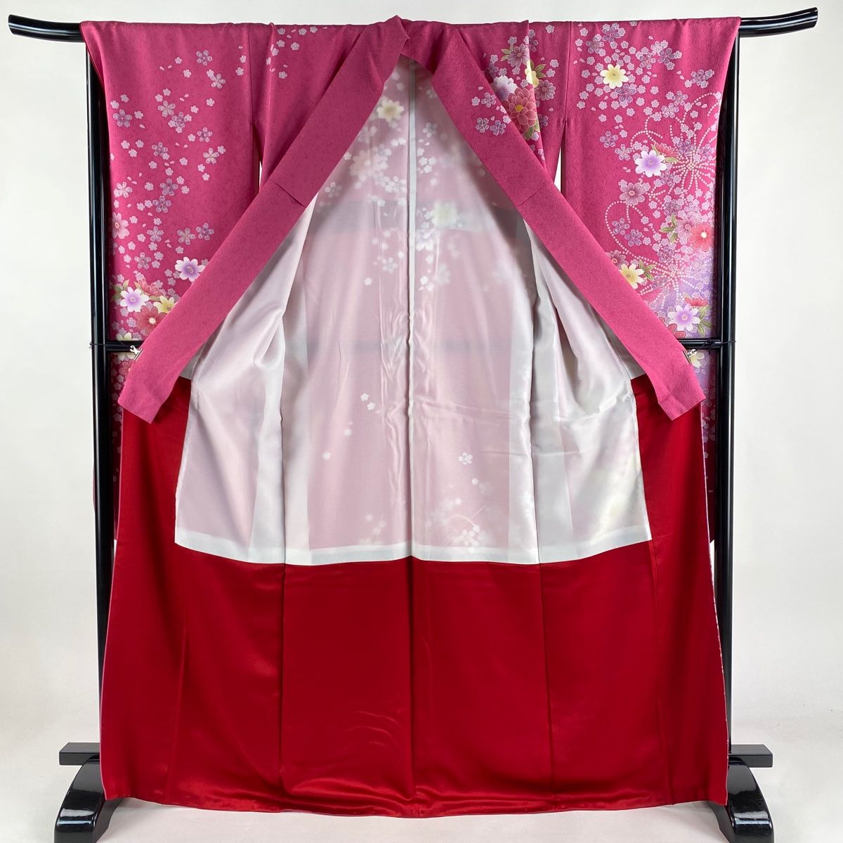 美品】 振袖 ショップ 身丈168.5cm 裄丈68cm L 袷 牡丹 桜 箔 銀通し