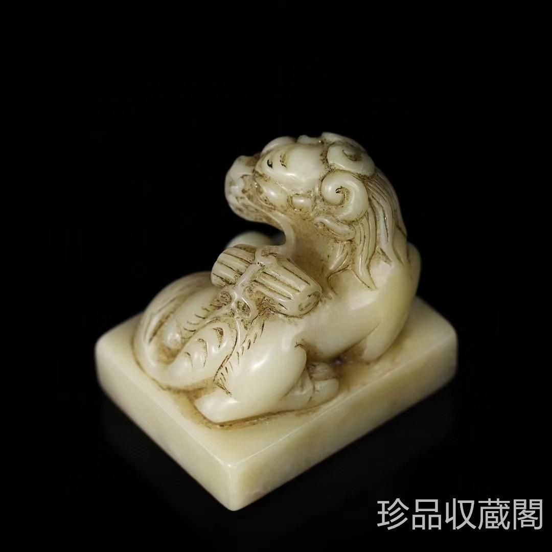 中国古美術・旧蔵寿山石瑞獣鈕の印鑑・箱付き・手彫り・五点・書