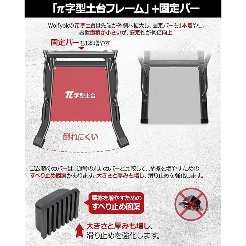 ぶら下がり健康器 懸垂マシン Wolfyok (ウルフヨック) 強化7cm幅フレーム 耐荷重180kg 土台八の字型 高さ11段 背もたれ6段  アームレスト3段 懸垂器具 ぶらさがり 健康器具 チンニング ディップスス 多機能 筋力 筋肉トレーニング器具 0 - メルカリ