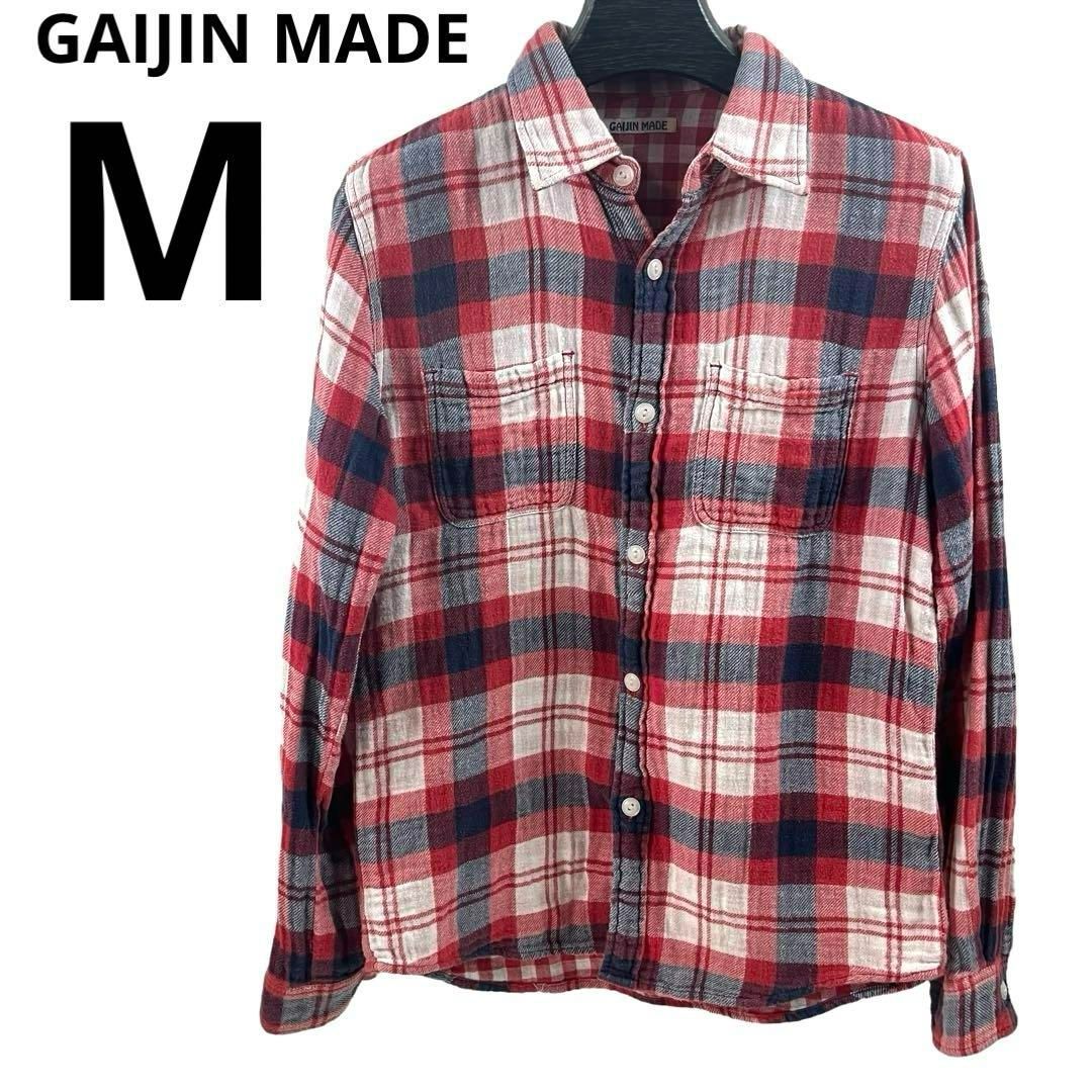 GAIJINMADE ガイジンメイド ガーゼチェックシャツ M 日本製 レッド