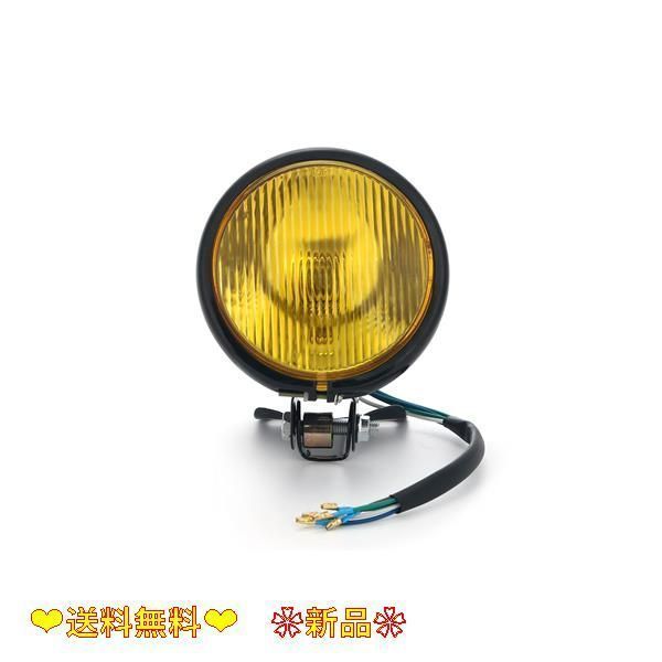 ブラック_イエロー バイク ヘッドライト ベーツ 4.5インチ ライト タイプ ボトム マウント チョッパー カフェレーサー カスタム ドレスアップ ベーツライト LED スズキ ヤマハ ホンダ カワサキ