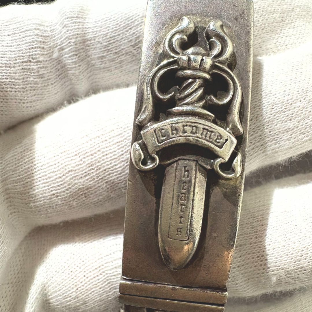 レアCHROME HEARTS ダブルID フローラルダガー ファンシーチェーン クロムハーツ Chrome Hearts クロスダガーダブルIDブレスレット