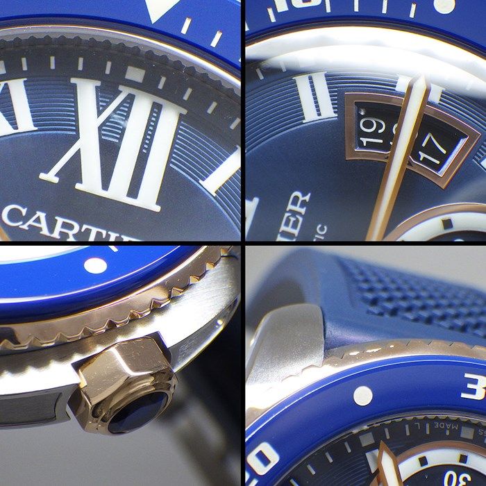 カルティエ Cartier 腕時計 ガリブル W2CA0008 ブルー文字盤 ローマンインデックス デイト ダイバーズ スモールセコンド 回転ベゼル ラバーベルト K18PG SS 自動巻き 【箱・保付き】 カルティエ Cartier 腕時計 ガリブル W2CA0008 ブルー文字盤 ローマン