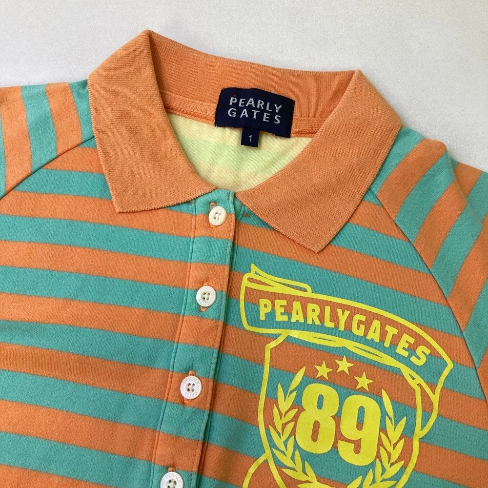 パーリーゲイツ PEARLYGATES 半袖ポロシャツ 波模様ボーダー サイズ1 KAZEメッシュ半袖ポロシャツ ＜ロゴバイヤスボーダー柄＞＜Relax