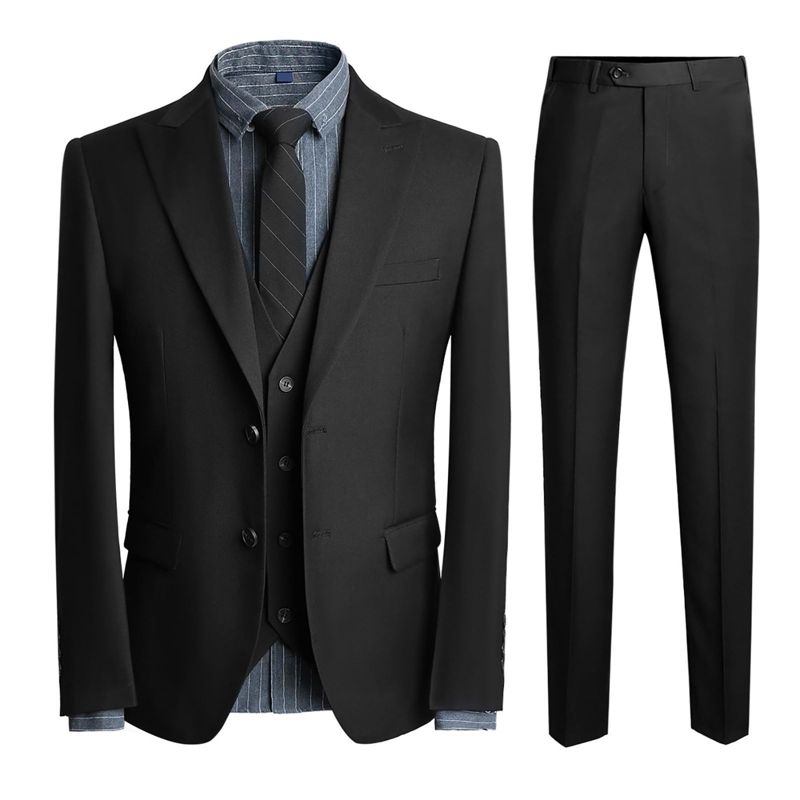 L_ブラック YFFUSHI スーツ メンズ ビジネス スリーピース 大きいサイズ 2つボタン 無地 S-4XL 大きいサイズ 結婚式 面接 就職 ブラック L