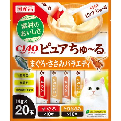 【同梱】【8個セット】いなばペットフード CIAO ピュアちゅーる まぐろ・ささみバラエティ 14g×20P