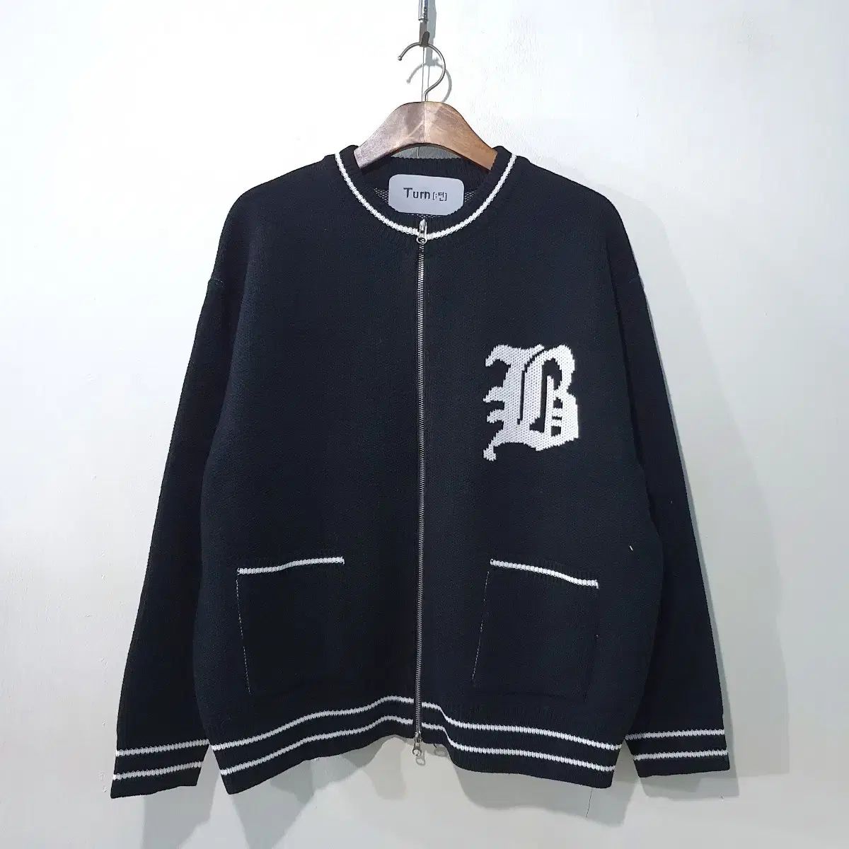 FW Bフォント バイカラー ニット ジップアップ 3color