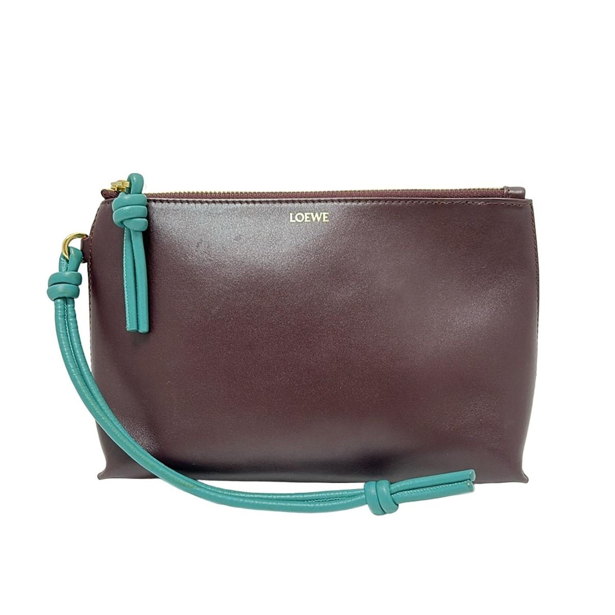 LOEWE ロエベ クラッチバッグ ノット Tポーチ ボルドー×ブルーグリーン