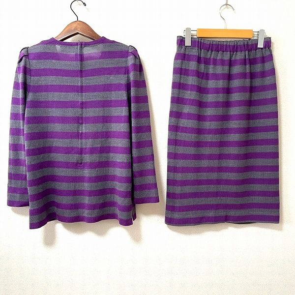 wnc サイトウトヨコ 斉藤都世子 セットアップ 紫 グレー ニット ボーダー 蝶 レディース 967092