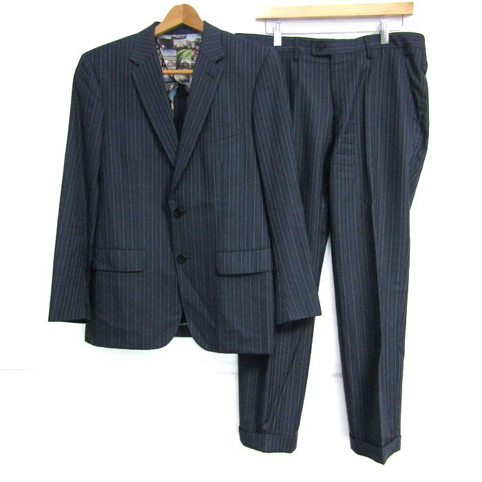 ポールスミス スーツ セットアップ ウール100% ブランドロロピアーナ 上下セット メンズ 94-87-175サイズ ネイビー系 Paul Smith 【中古】