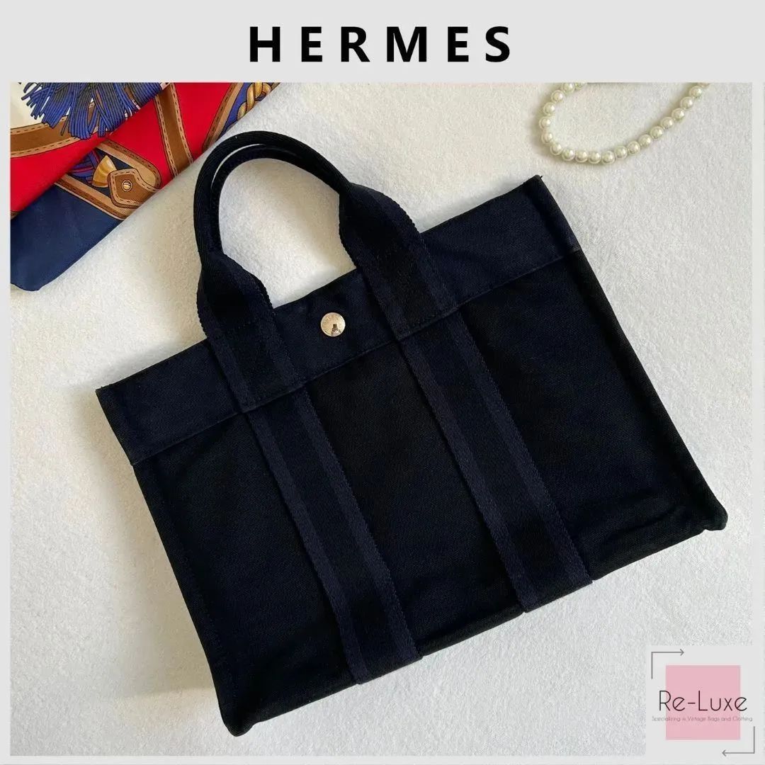 ✦美品✦HERMES エルメス フールトゥ PM 「BLACK×NAVY」 トートバッグ - メルカリ